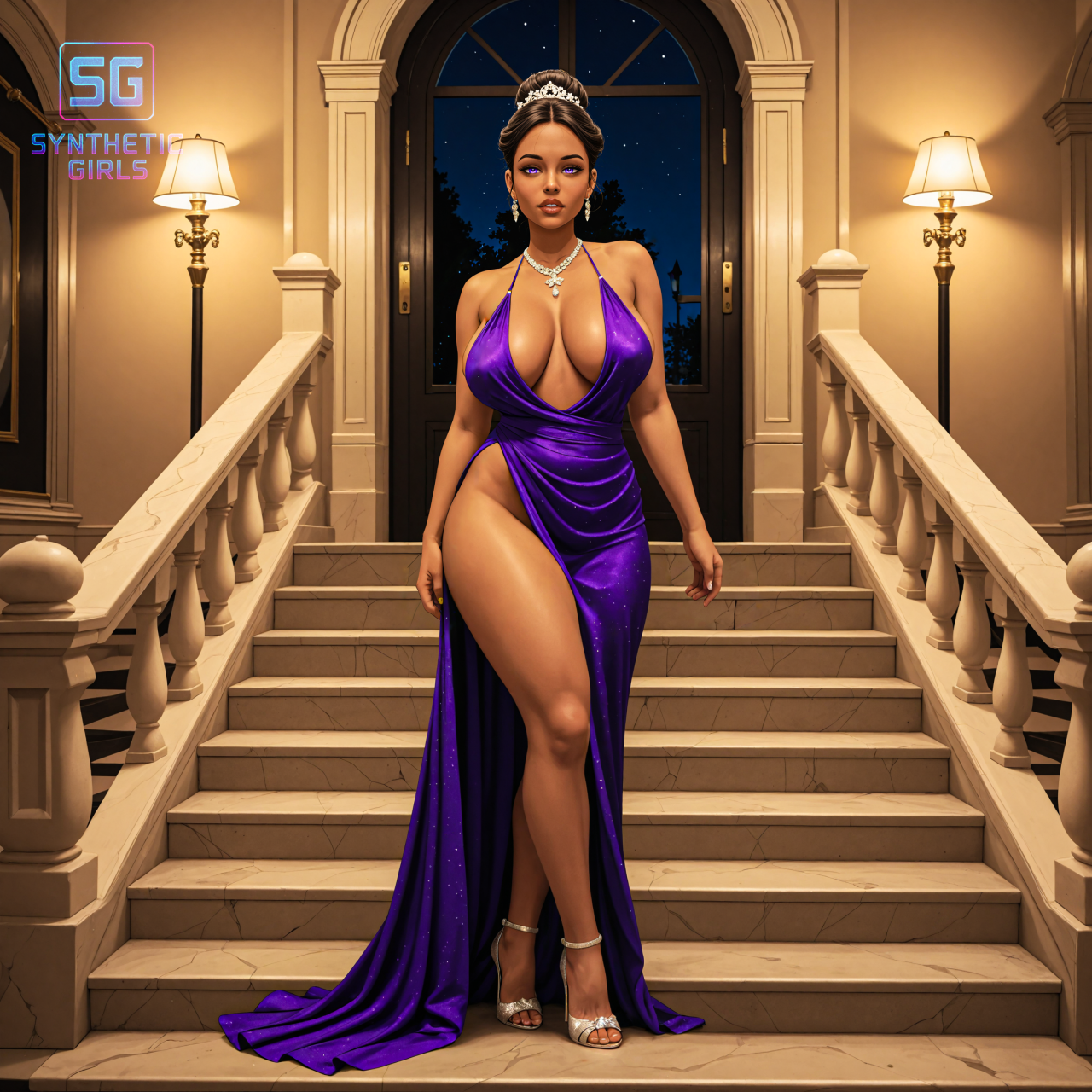 rina-and-asha-purple-evening-gown-cumshot