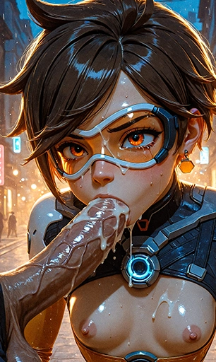 Tracer (Overwatch) Blowjob Cum drip (Small Boobs) (Gallery)